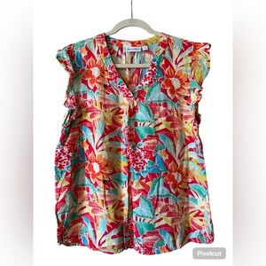 Hawaiian Print v neck top